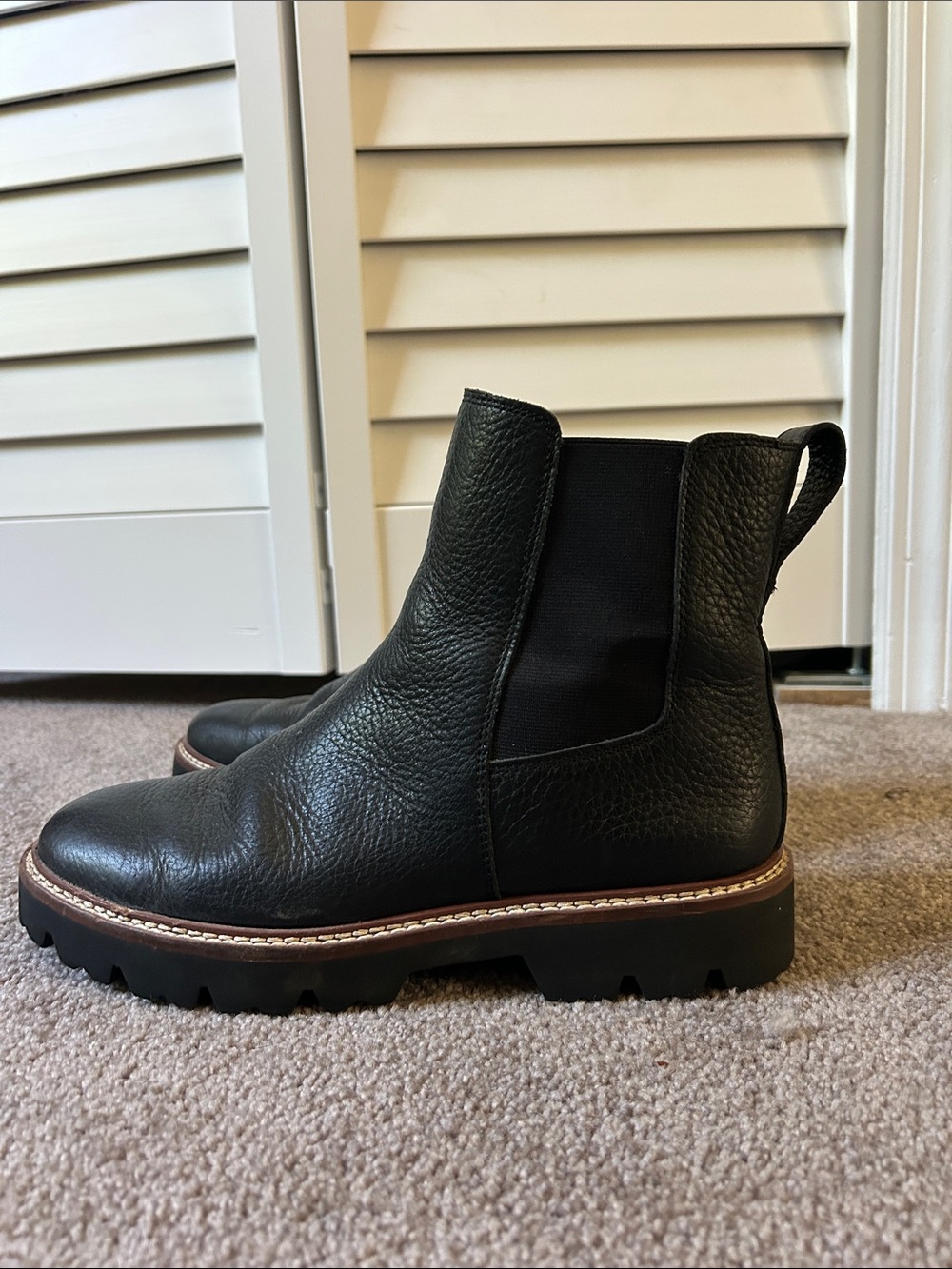 Madewell Black Leather Chelsea Booties with Lug Sole